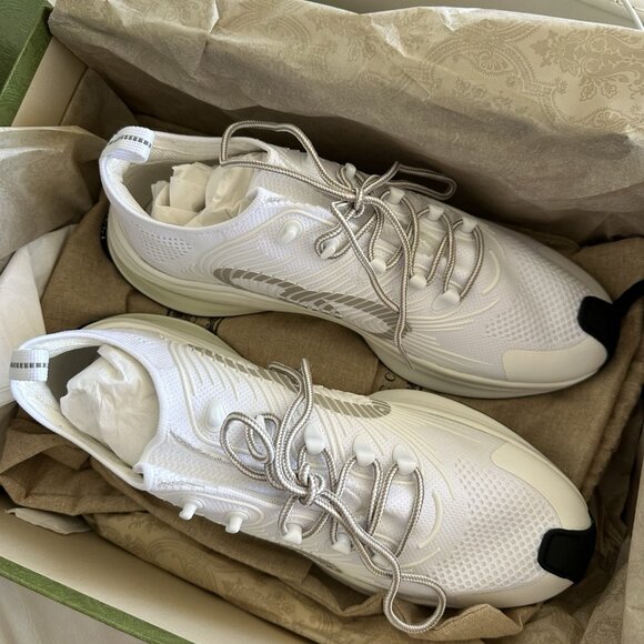 NEW GUCCI INTERLOCKING G RUNNING SNEAKERS WHITE TECHNICAL FABRIC MEN’S 12.5 G - Picture 10 of 11